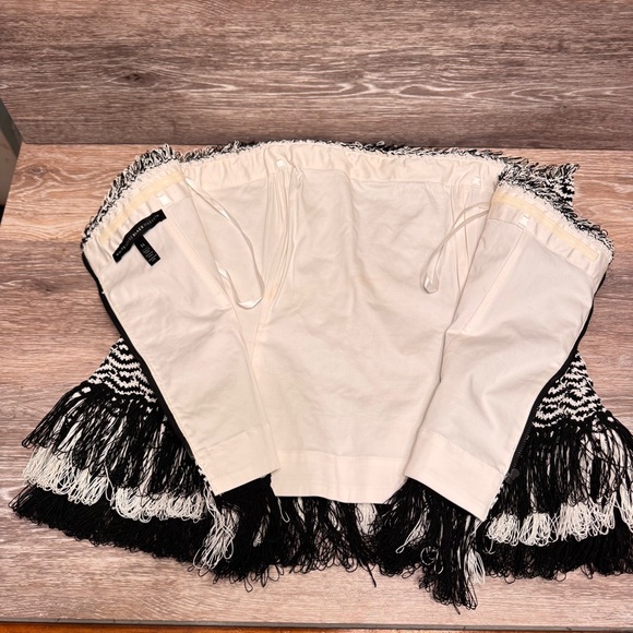 White House Black Market Black White Knit Tassel Fringe Strapless Corset Bustier - Picture 8 of 16